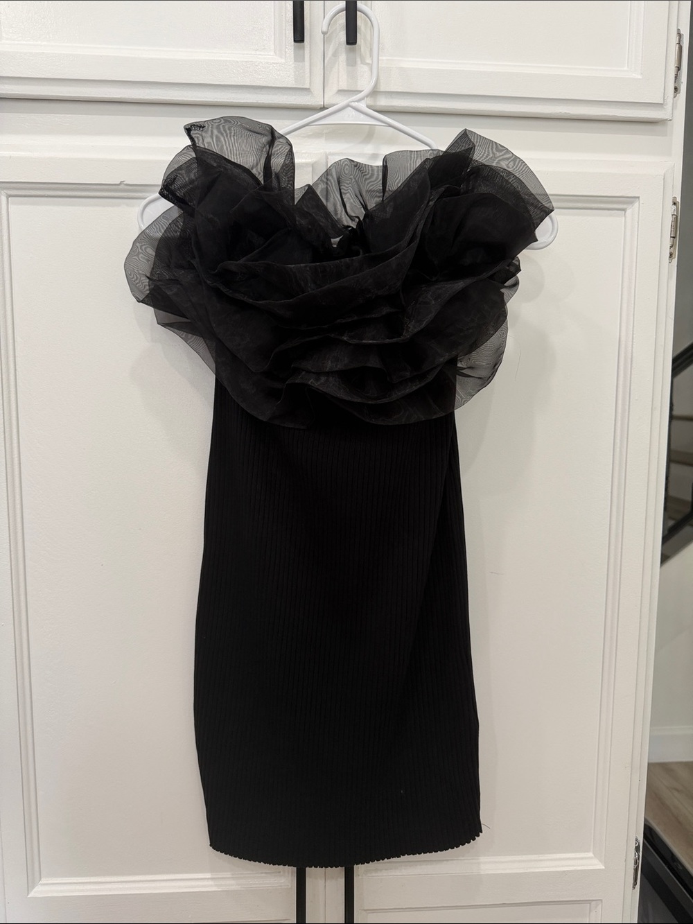 Zara Black Strapless Ruffle-Trim Bodycon Dress